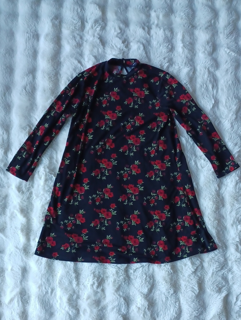 Black Floral Mock Neck Dress